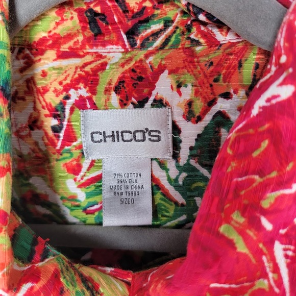 Chico’s Silk Cotton Crinkle Floral Jacket Top Size 0/S Dopamine Dressing Pockets - Picture 8 of 12